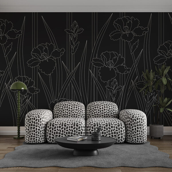 Padrão floral a preto e branco