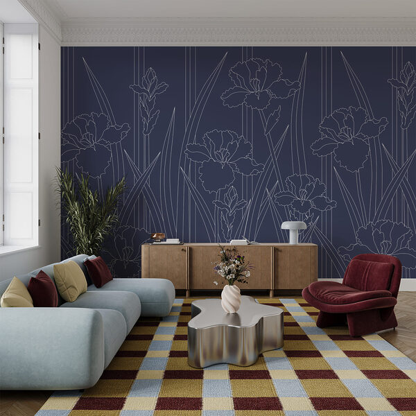 Padrão floral azul e branco