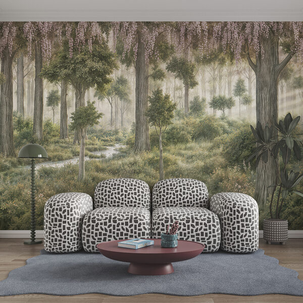 Pintura de uma floresta com árvores e plantas Pintura de uma floresta com árvores e plantas