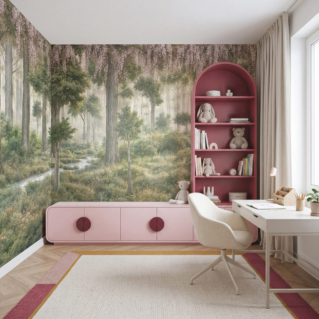 Pintura de uma floresta com árvores e plantas Pintura de uma floresta com árvores e plantas