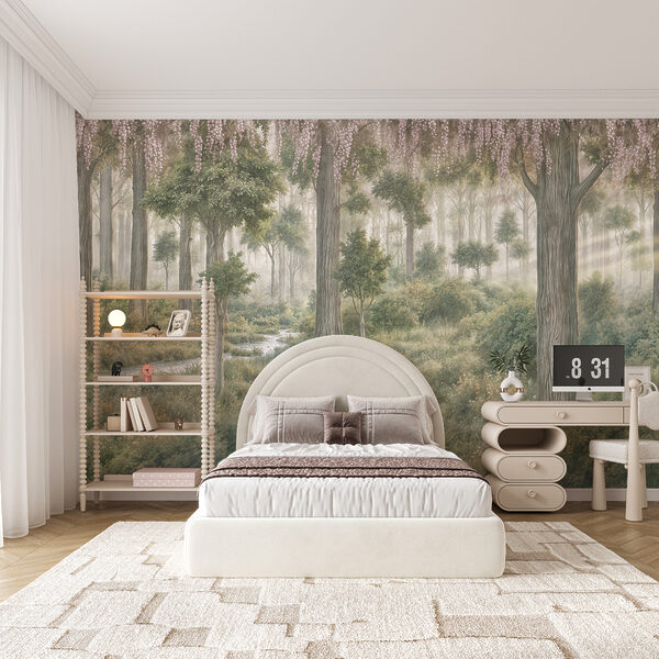 Pintura de uma floresta com árvores e plantas Pintura de uma floresta com árvores e plantas