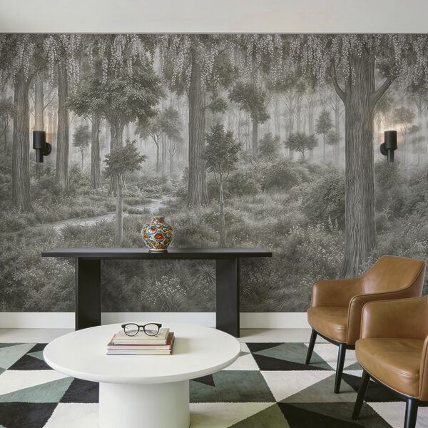 Pintura de uma floresta com árvores e plantas Pintura de uma floresta com árvores e plantas