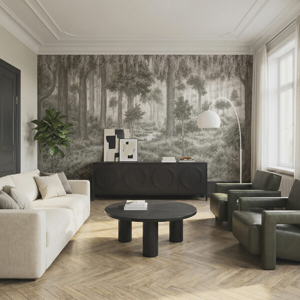 Pintura de uma floresta com árvores e plantas Pintura de uma floresta com árvores e plantas