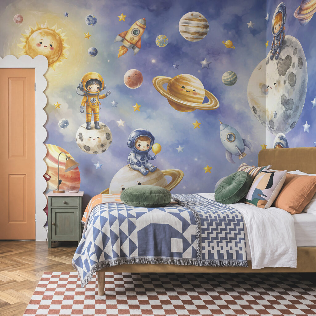 Grupo de astronautas e planetas de desenhos animados Grupo de astronautas e planetas de desenhos animados