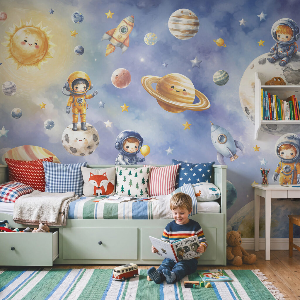 Grupo de astronautas e planetas de desenhos animados Grupo de astronautas e planetas de desenhos animados