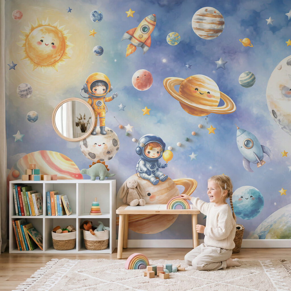 Grupo de astronautas e planetas de desenhos animados Grupo de astronautas e planetas de desenhos animados