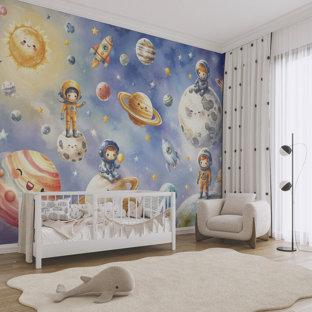 Grupo de astronautas e planetas de desenhos animados Grupo de astronautas e planetas de desenhos animados