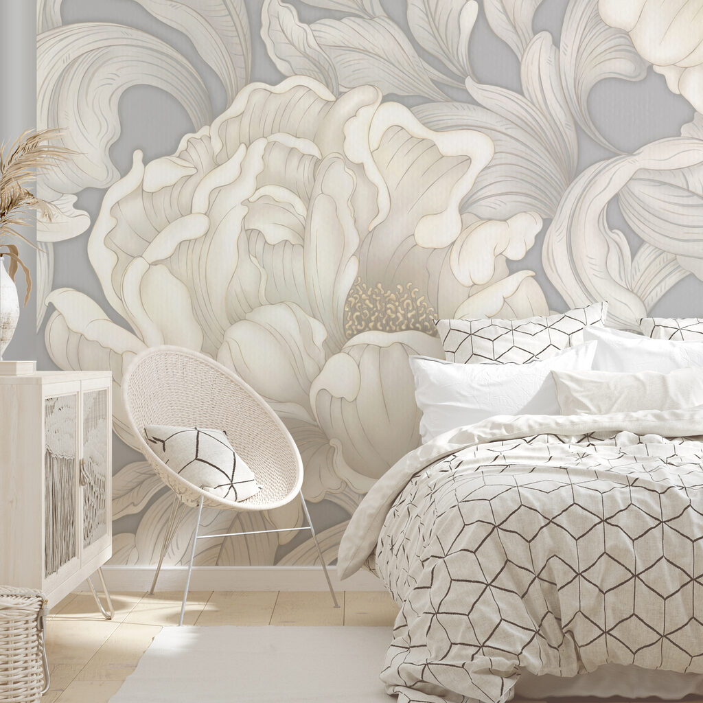 Papel de parede com flores e folhas Papel de parede com flores e folhas