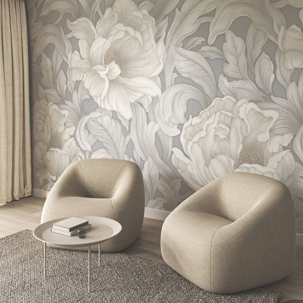Papel de parede com flores e folhas Papel de parede com flores e folhas