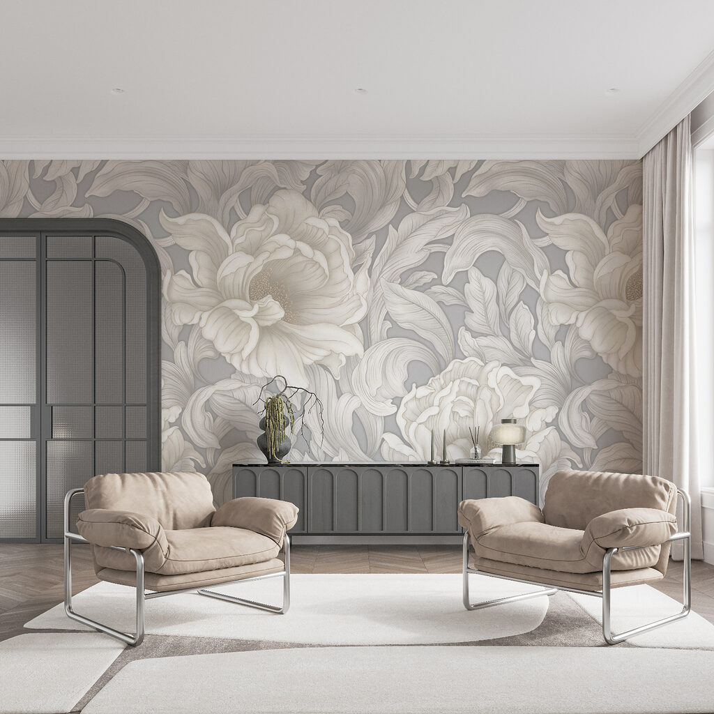 Papel de parede com flores e folhas Papel de parede com flores e folhas