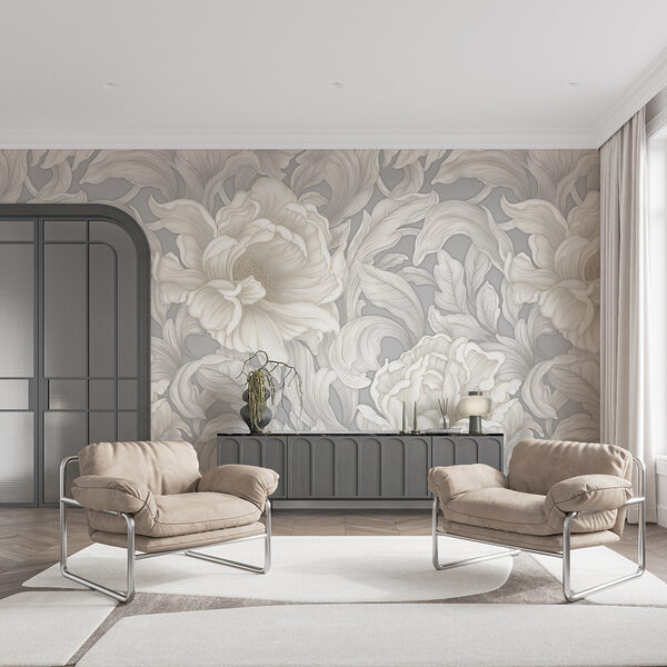 Papel de parede com flores e folhas Papel de parede com flores e folhas
