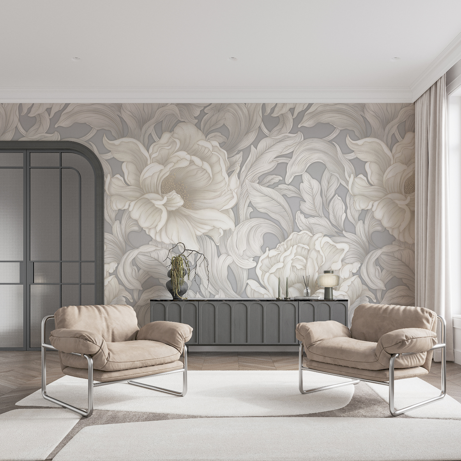 Papel de parede com flores e folhas Papel de parede com flores e folhas