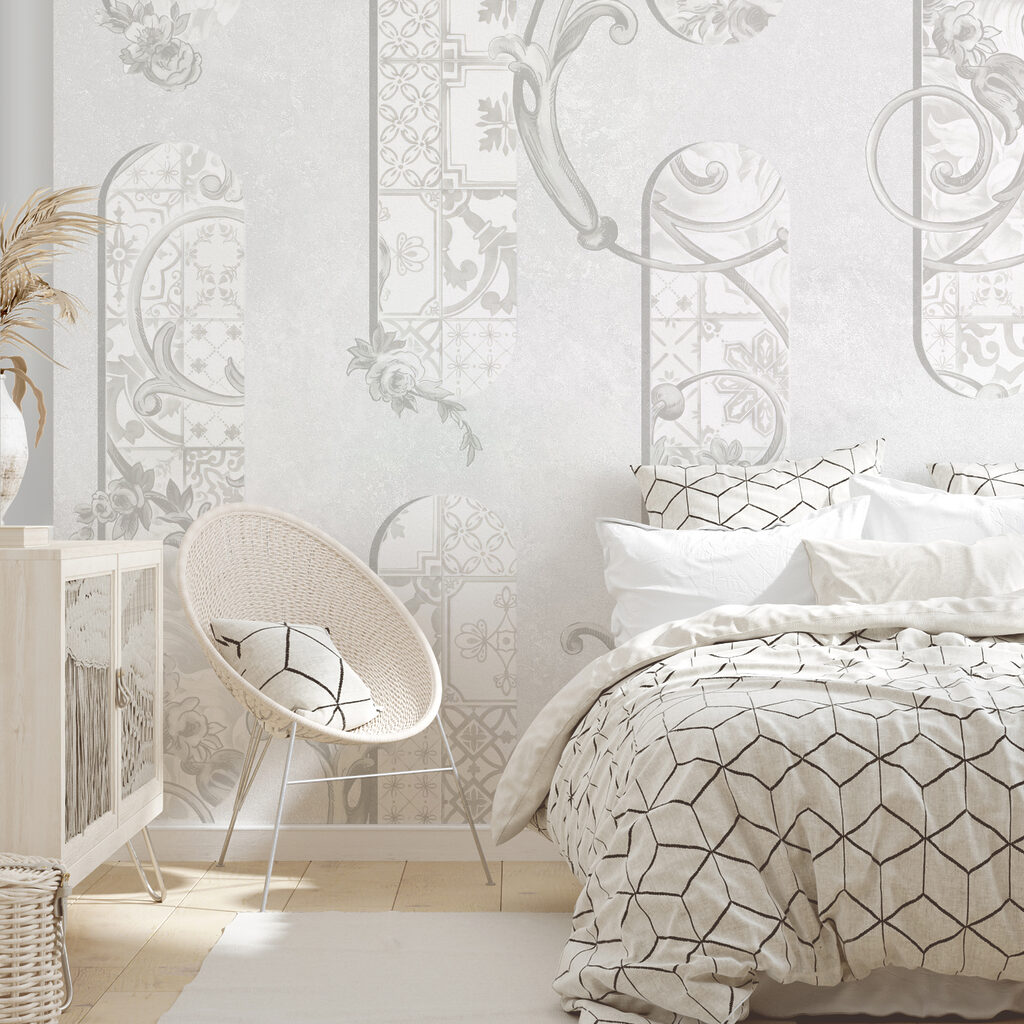 Papel de parede branco com motivos florais Papel de parede branco com motivos florais