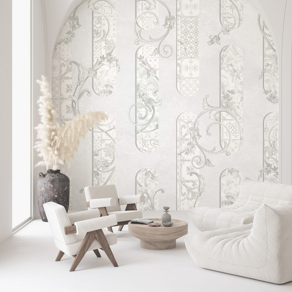 Papel de parede branco com motivos florais Papel de parede branco com motivos florais