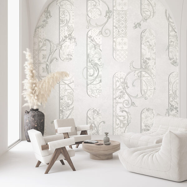 Papel de parede branco com motivos florais Papel de parede branco com motivos florais