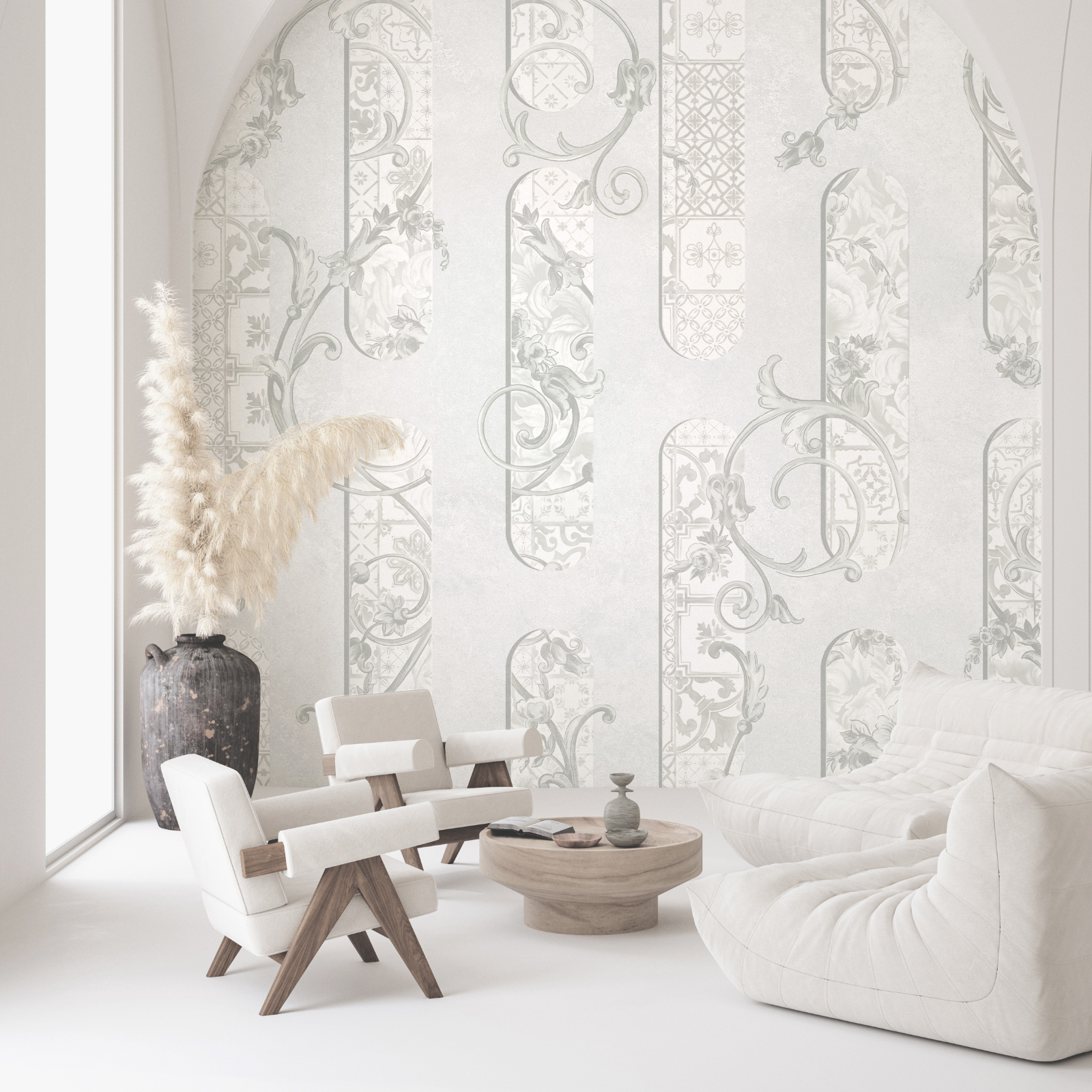 Papel de parede branco com motivos florais Papel de parede branco com motivos florais