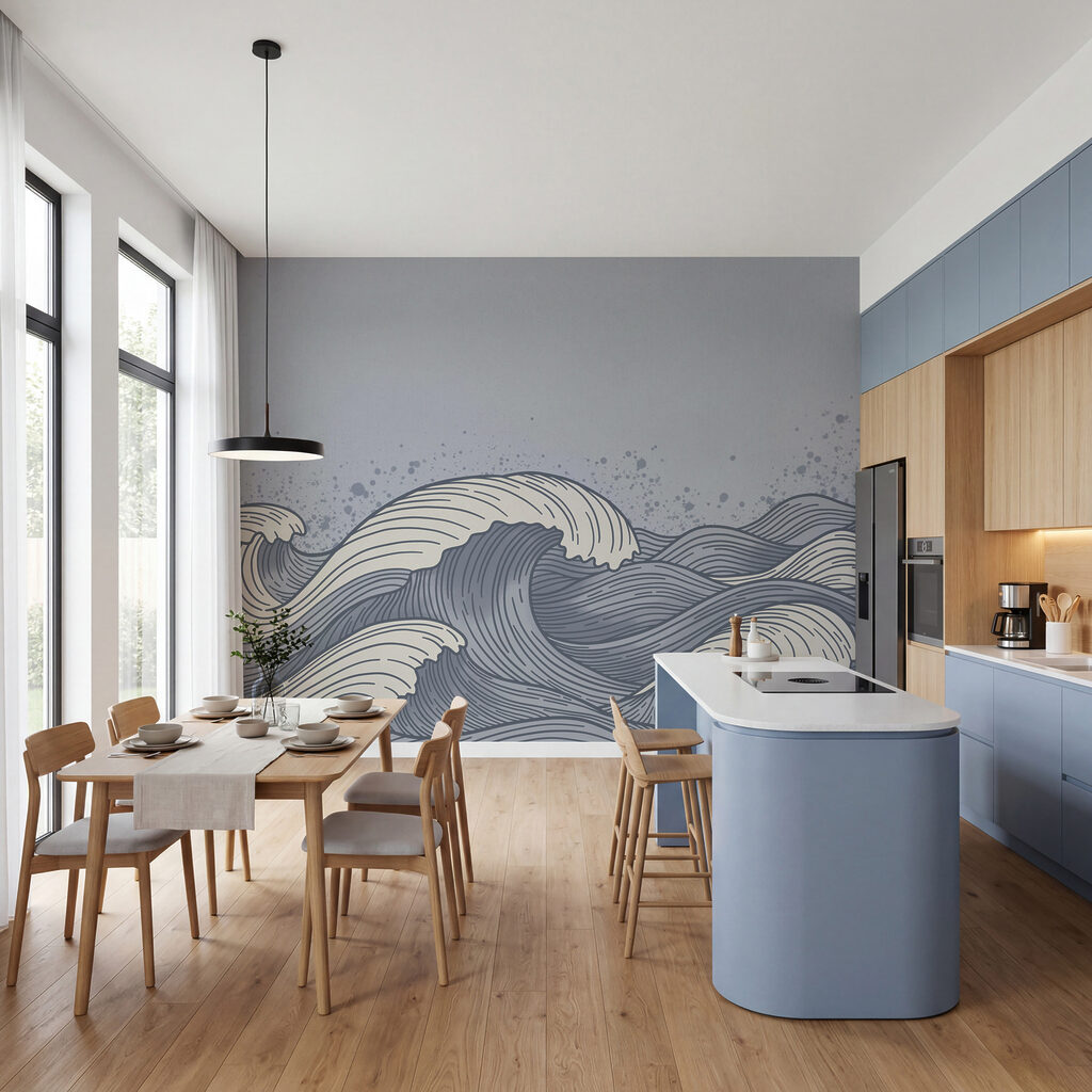 Desenho de ondas no oceano