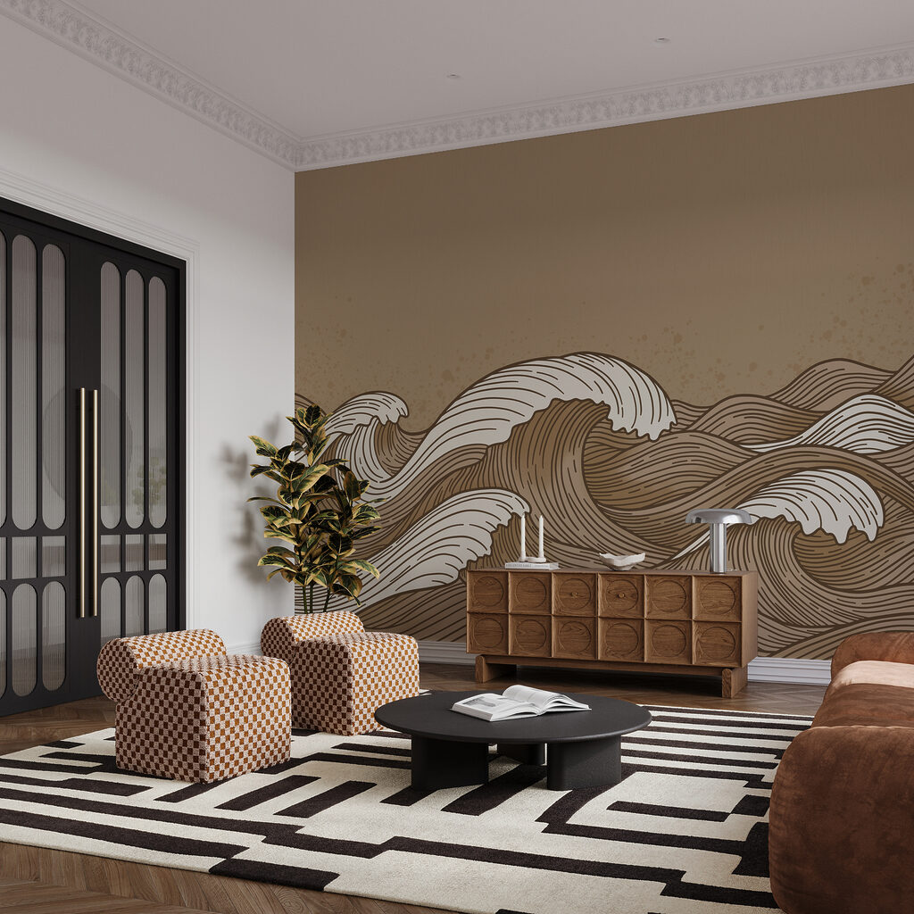 Desenho de ondas em castanho e branco Desenho de ondas em castanho e branco