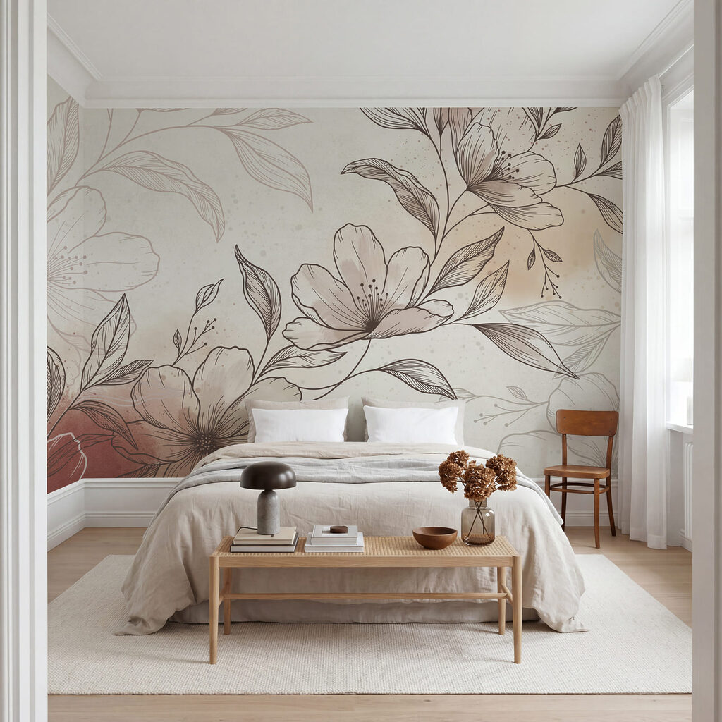 Desenho de flores e folhas