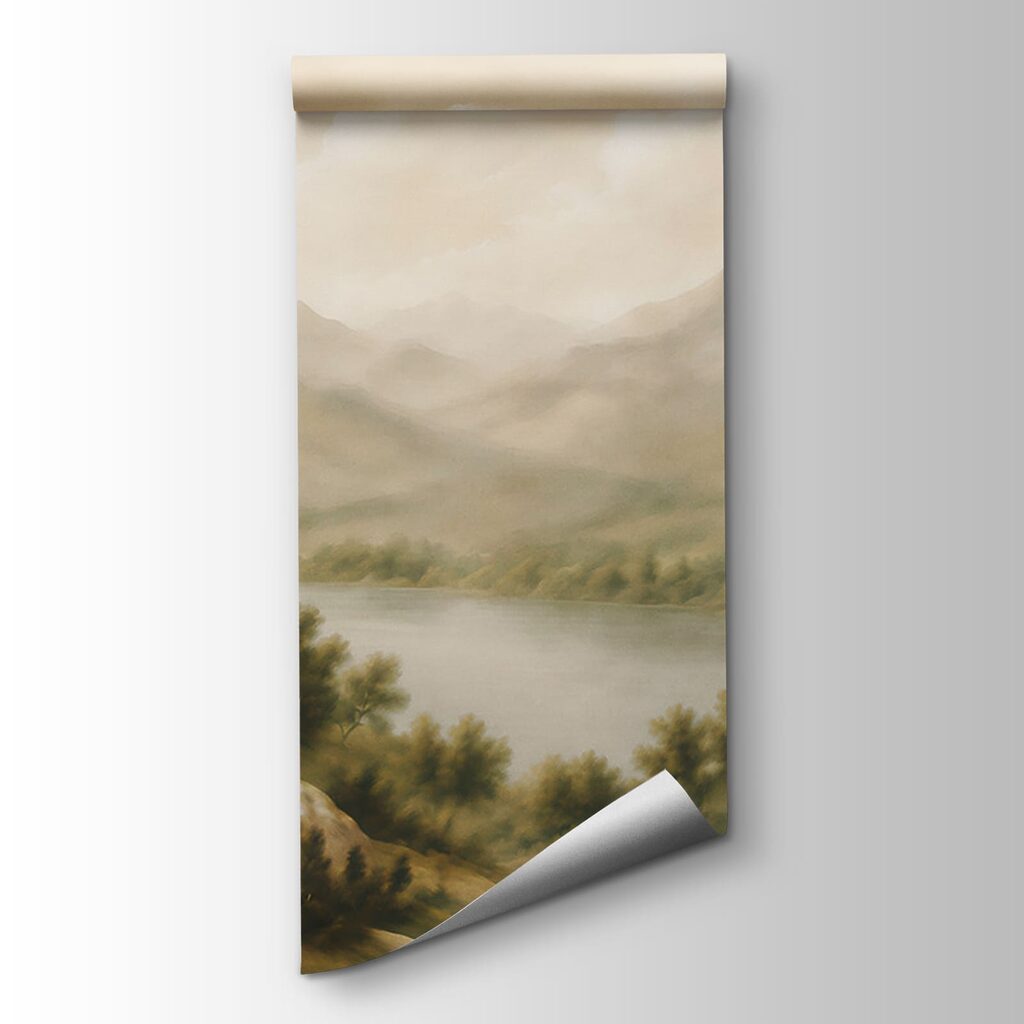 Painting of a lake and mountains Painting of a lake and mountains