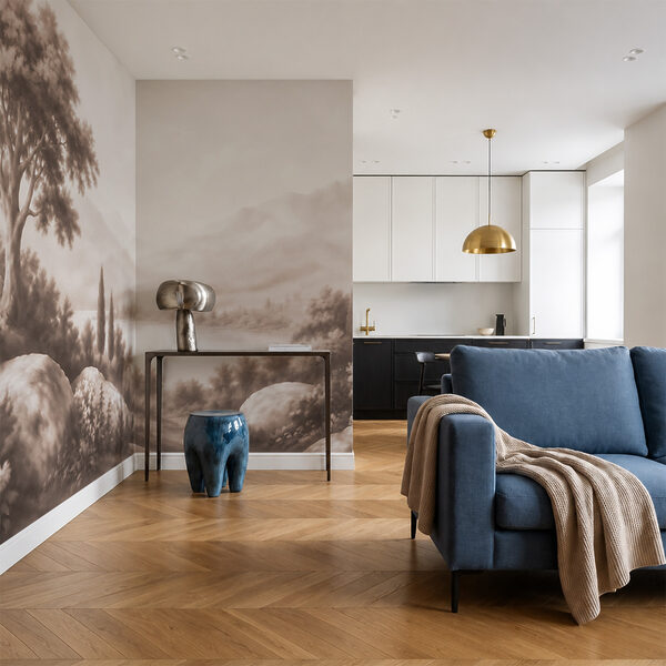 Paisagem com árvores e um lago Paisagem com árvores e um lago