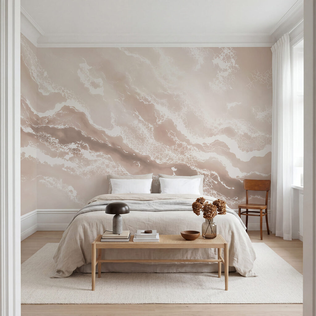 Superfície com efeito marmorizado em branco e castanho Superfície com efeito marmorizado em branco e castanho