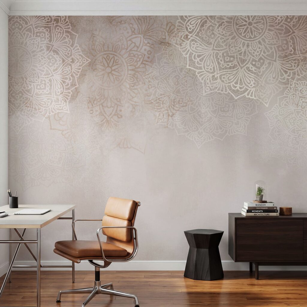 Fundo branco e rosa com mandalas brancas