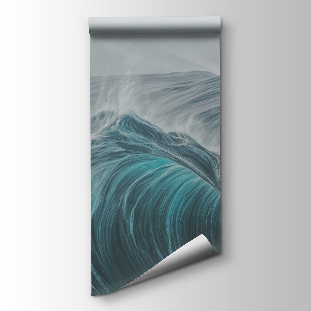 Beach with waves and mountains