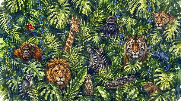Group of animals in a jungle Group of animals in a jungle