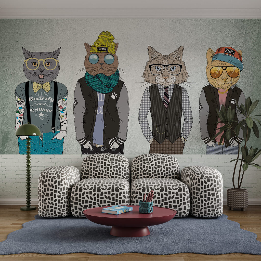 Grupo de gatos vestidos com roupa Grupo de gatos vestidos com roupa