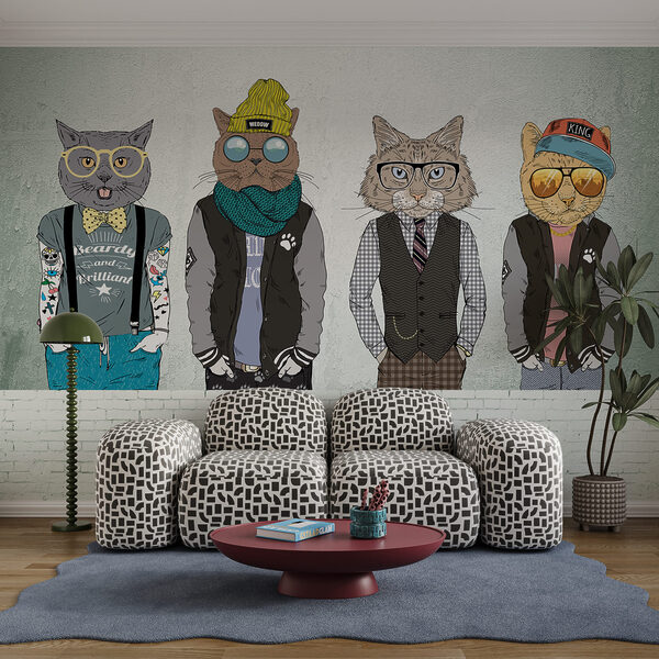 Grupo de gatos vestidos com roupa Grupo de gatos vestidos com roupa