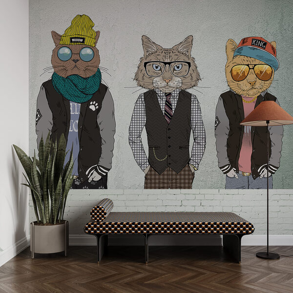 Grupo de gatos vestidos com roupa Grupo de gatos vestidos com roupa