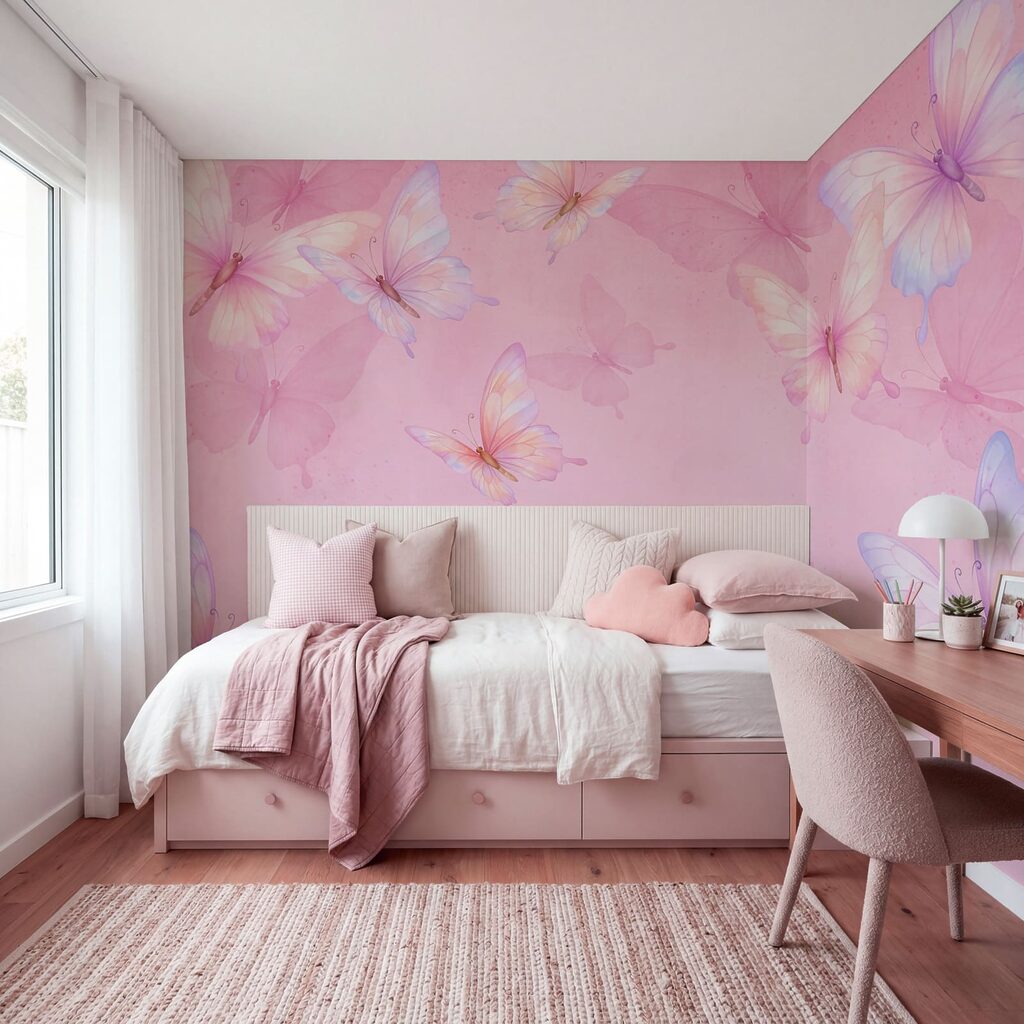 Fundo rosa com borboletas Fundo rosa com borboletas