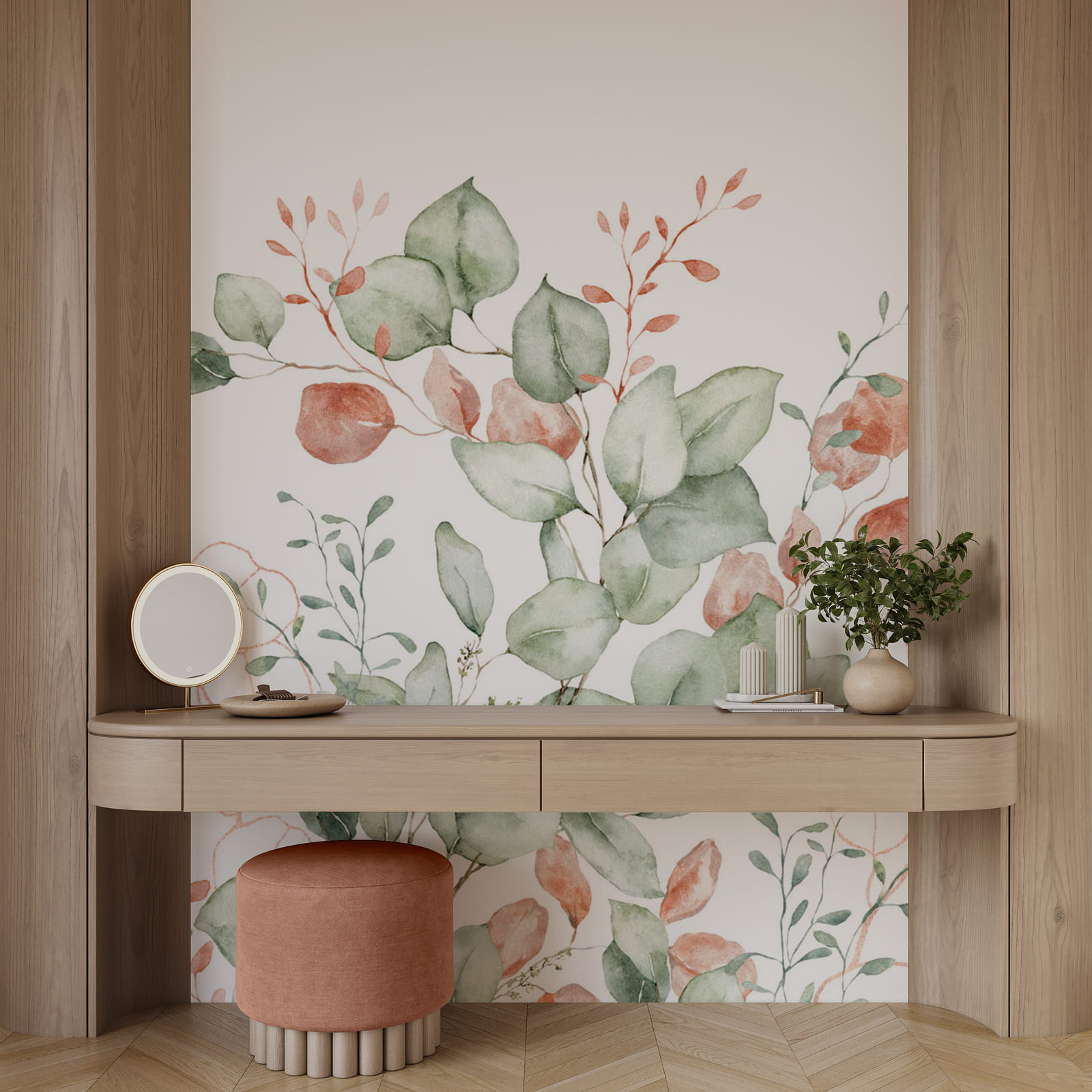 Pintura em aguarela de folhas e ramos