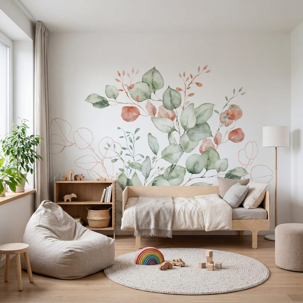 Pintura em aguarela de folhas e ramos