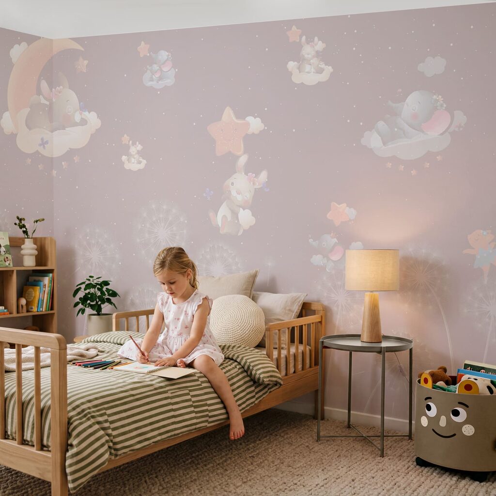 Papel de parede com coelhos e dentes-de-leão