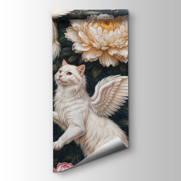 Group of white cats with wings and flowers Group of white cats with wings and flowers