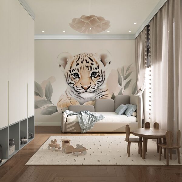 Filhote de tigre com folhas