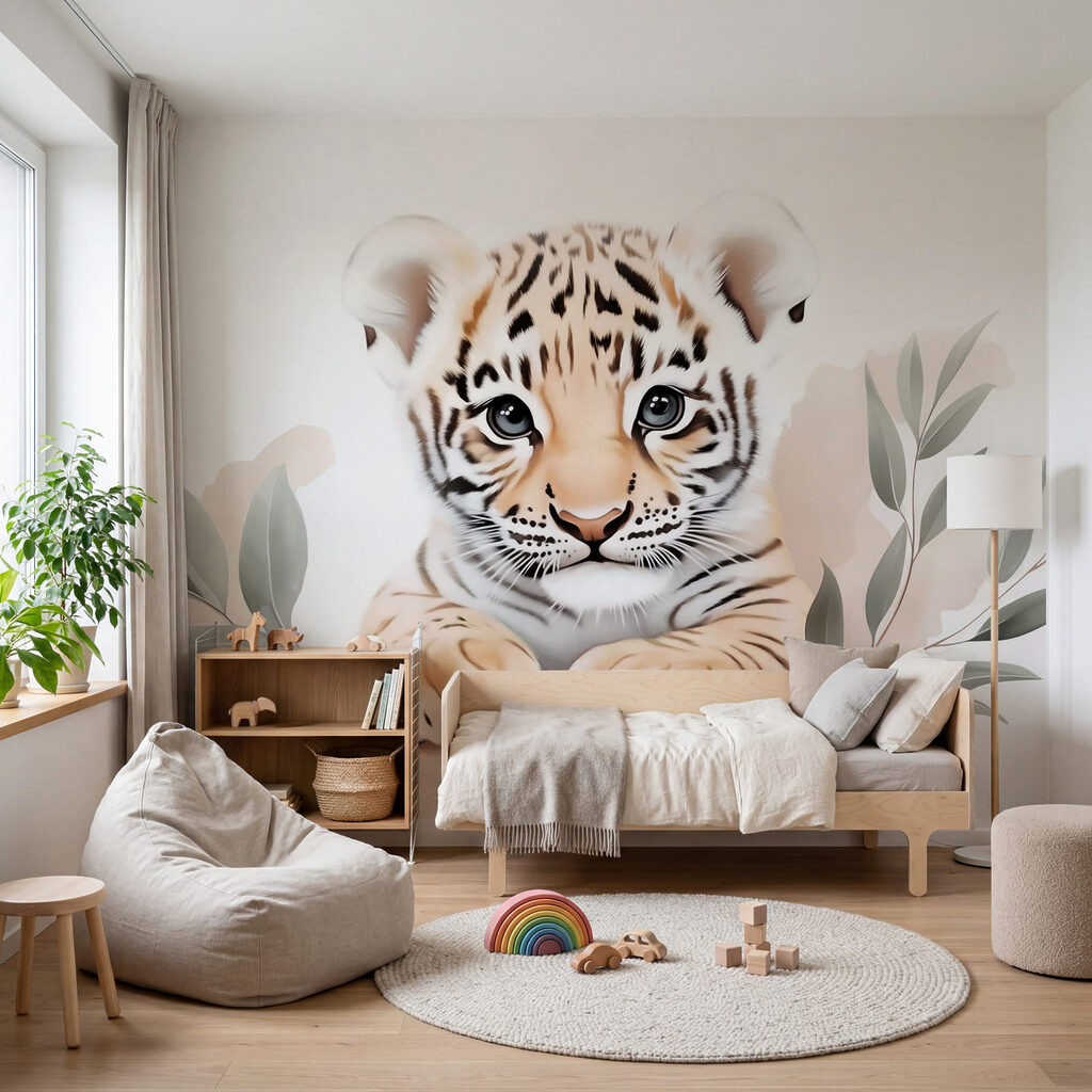 Filhote de tigre com folhas