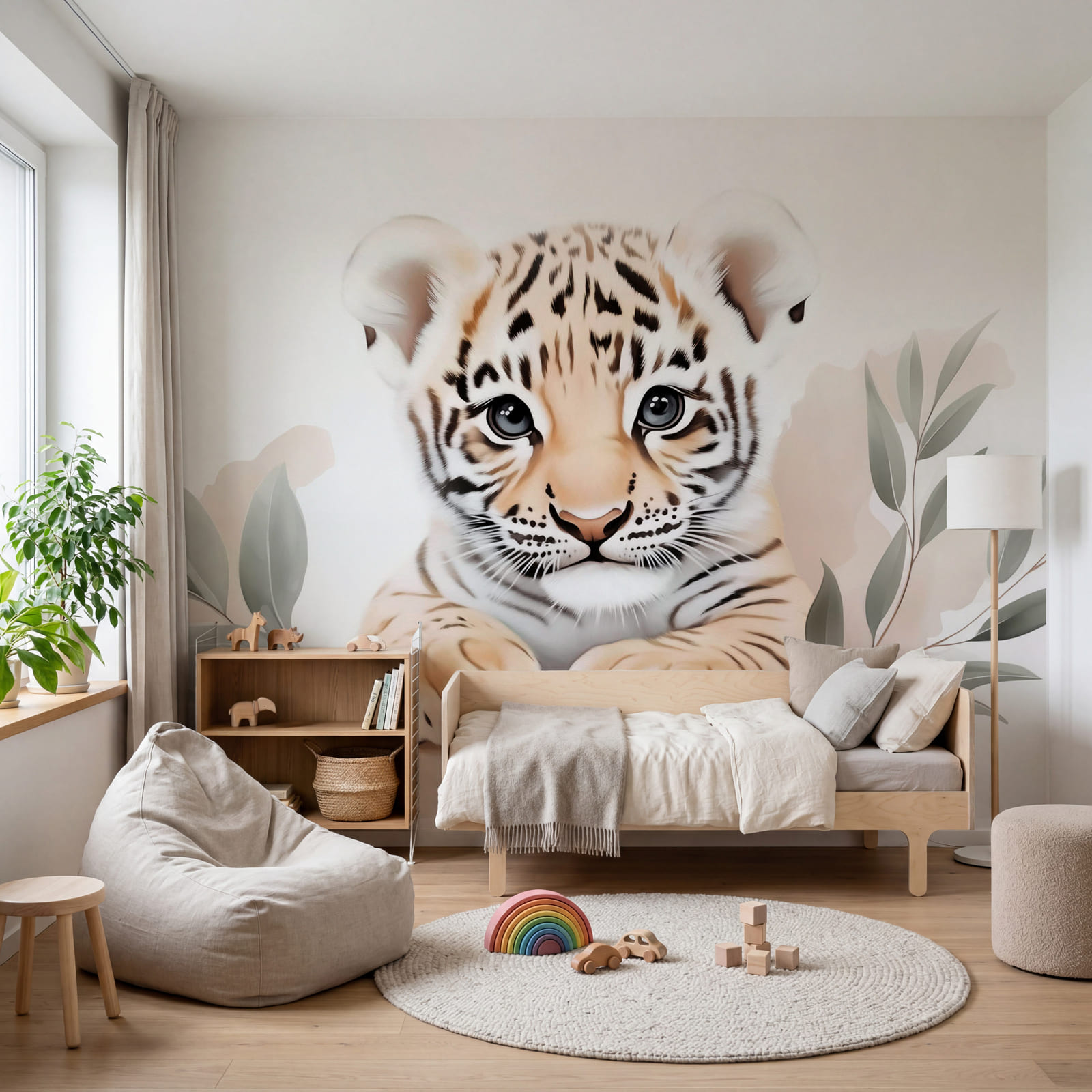 Filhote de tigre com folhas