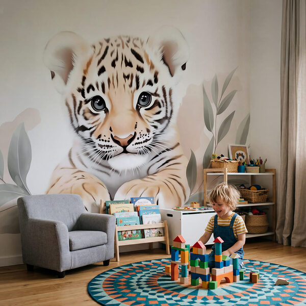 Filhote de tigre com folhas