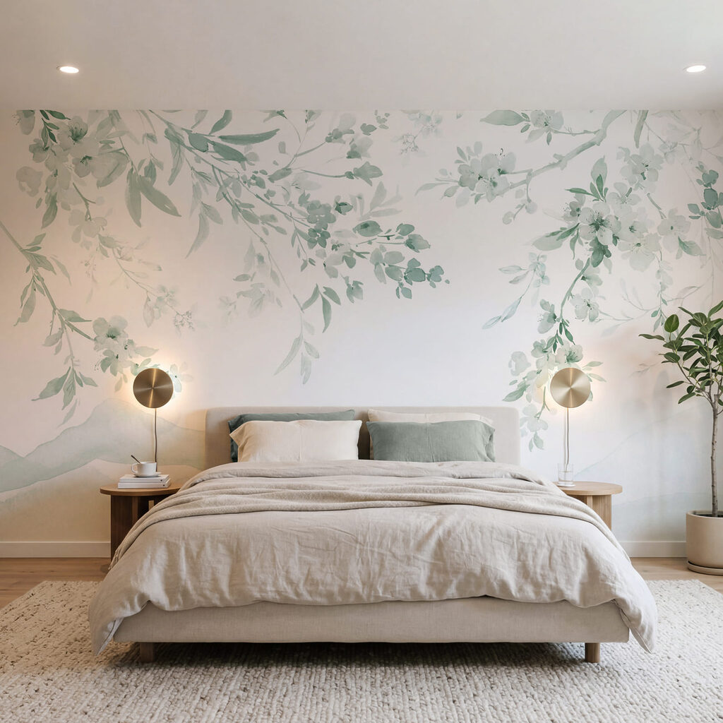 Pintura de um ramo de árvore com flores brancas Pintura de um ramo de árvore com flores brancas