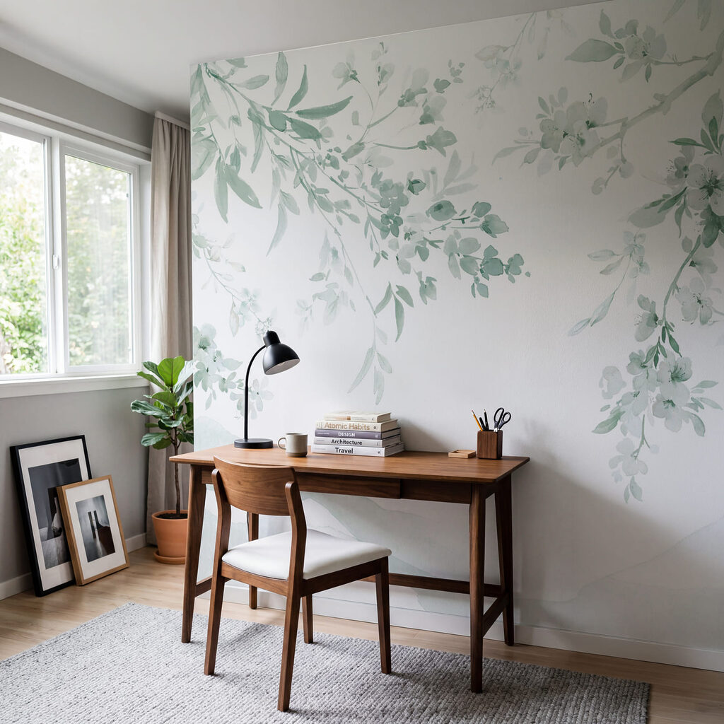 Pintura de um ramo de árvore com flores brancas Pintura de um ramo de árvore com flores brancas
