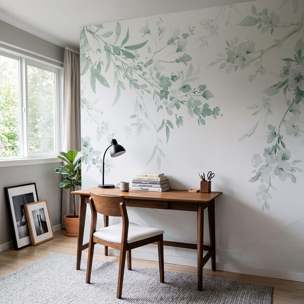 Pintura de um ramo de árvore com flores brancas Pintura de um ramo de árvore com flores brancas