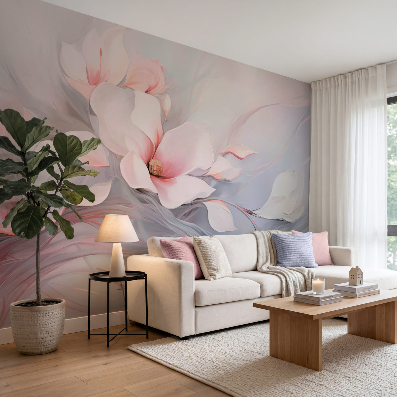 Pintura de flores e folhas