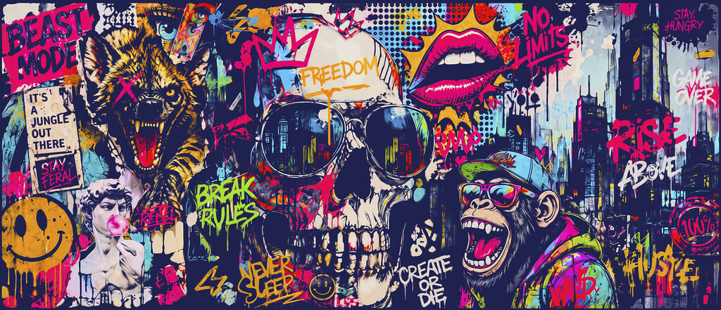 Skull with sunglasses and lips and mouth