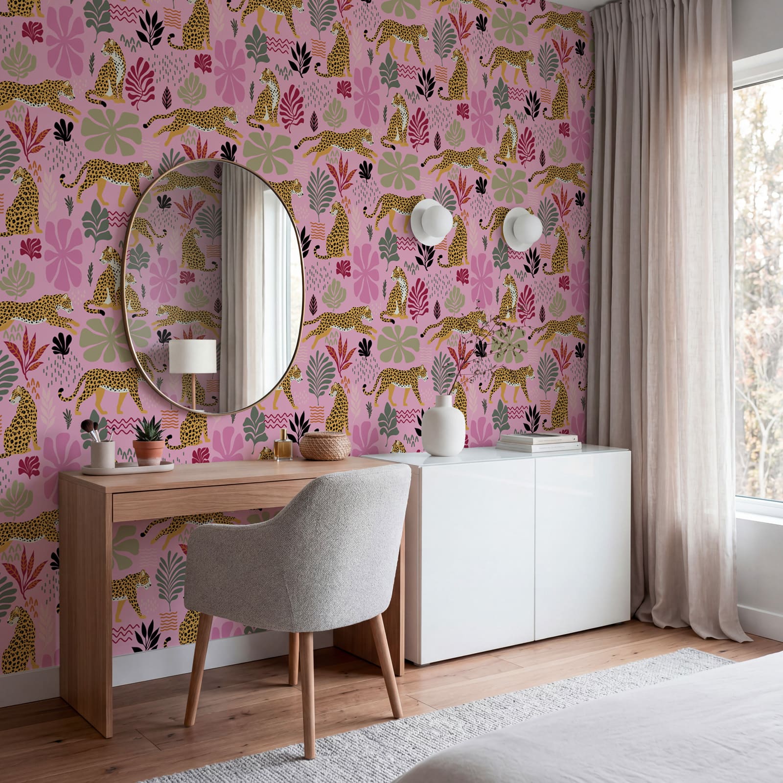 Wall mural Pattern of leopards and flowers Wall mural Pattern of leopards and flowers