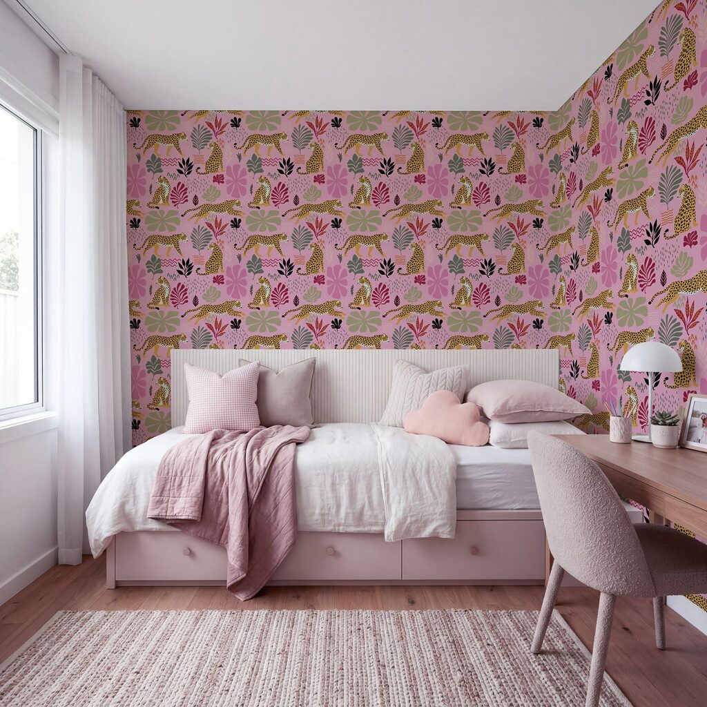 Wall mural Pattern of leopards and flowers Wall mural Pattern of leopards and flowers