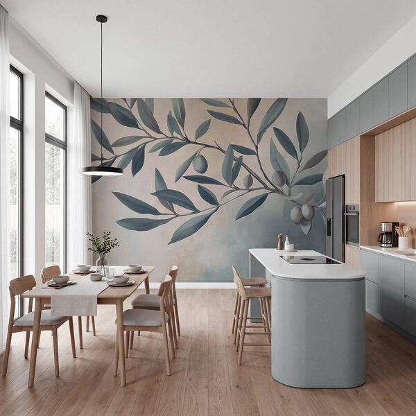 Pintura de um ramo com folhas e frutos Pintura de um ramo com folhas e frutos