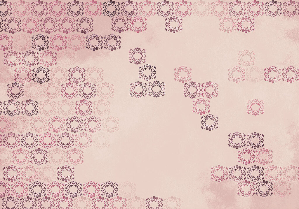 Pink background with many small black and red shapes Pink background with many small black and red shapes